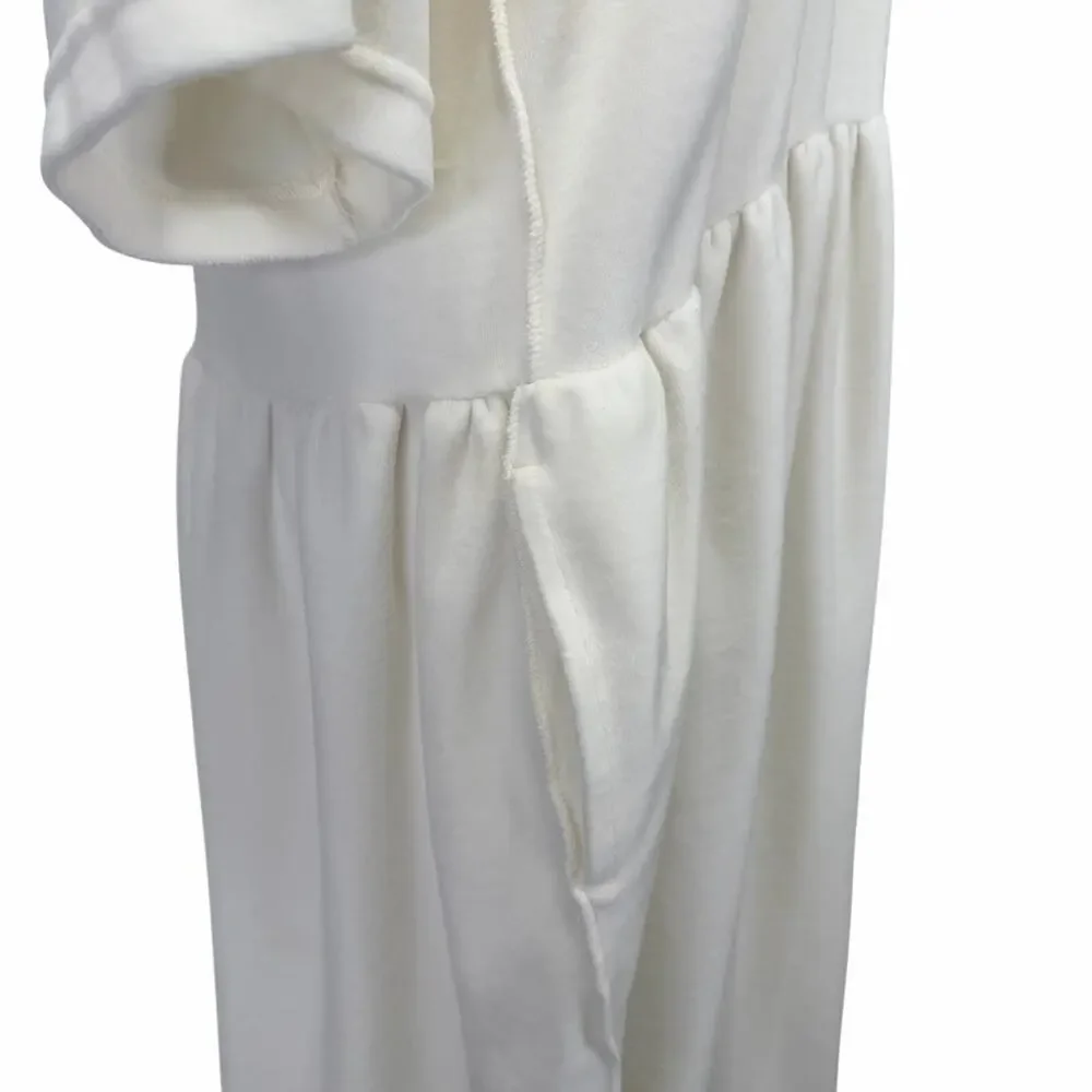Vintage SONIA RYKIEL Cotton Velour Dress Cream Size L Exposed Seams Pockets